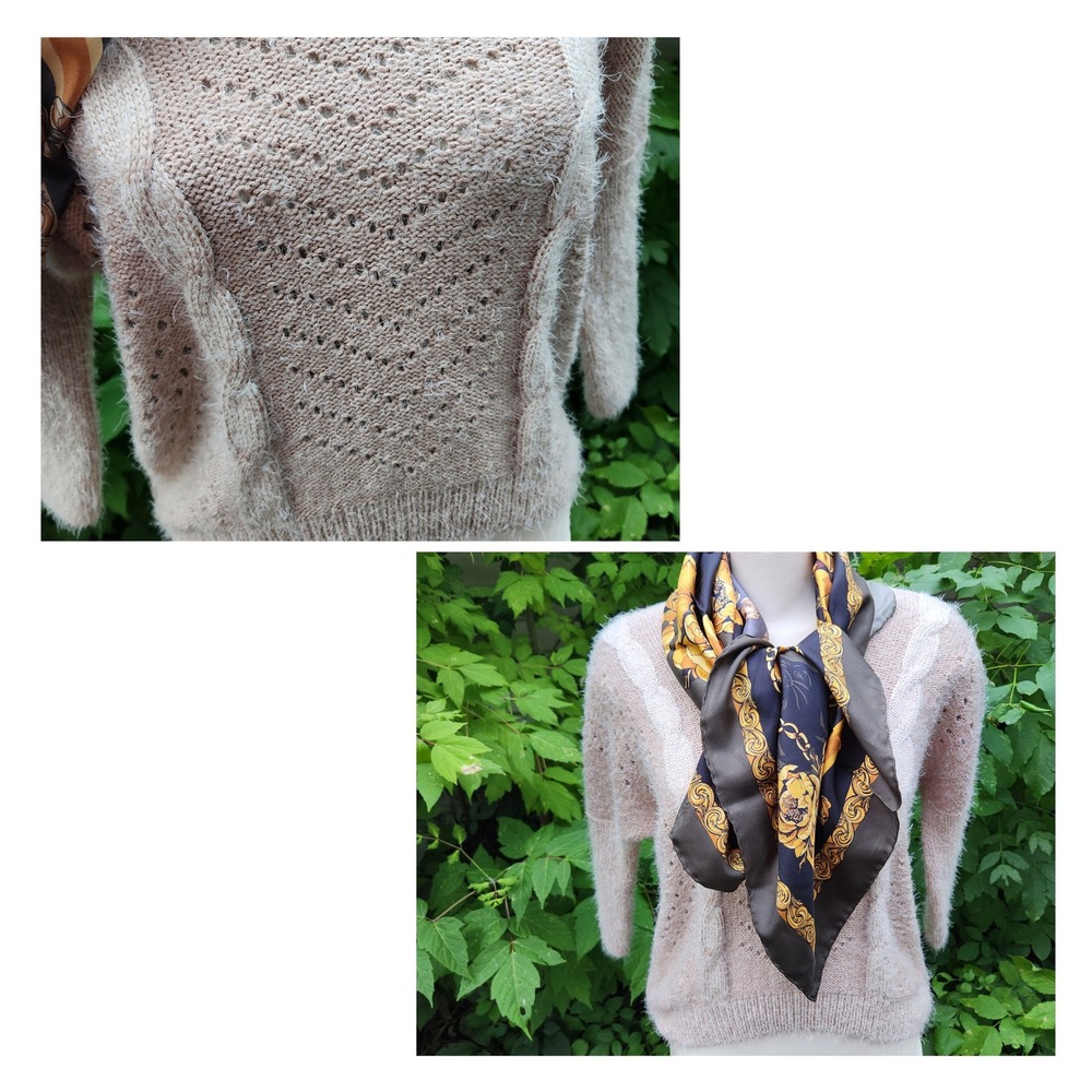 SJP Sarah Jessica Parker Small Knit Sweater‎ Fuzzy Cable Knit
